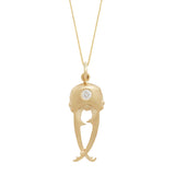 Gold beetle head pendant with diamond set in center of head on gold chain