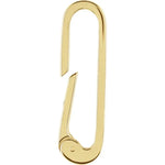 Front view of large 14k yellow gold charm holder.  Holder has oval shape with one side opening at the center.